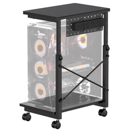 PUTORSEN Height Adjustable Computer Tower Stand - 2-Tier ATX-Case PC Floor Stand with Rolling Wheels, Black