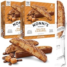Nonni's Salted Caramel Biscotti Italian Cookies - 2 Boxes - Biscotti Individually Wrapped Cookies - Italian Biscotti Cookies w/Rich Milk Chocolate & Sea Salt - Kosher - 6.72 oz