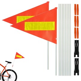 2 Pcs Bike Safety Flag, Adjustable Height Bicycle Flag, Safety Flags with Pole, Reflective Atv Safety Flag, Bike Flag Orange Flag Bicycle Accessories for Kids Adults