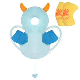 Vicloon Baby Head Protection, Adjustable Protective Pillow Baby, Breathable Baby Head Protective Pad for Children 4-24 Months, Adjustable Infant Pillow Backpack with Knee Pads (Blue Monster)