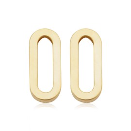 14k Yellow Gold Paper-Clip Link Oval Stud Earrings - Minimalist Jewelry | Made in Italy