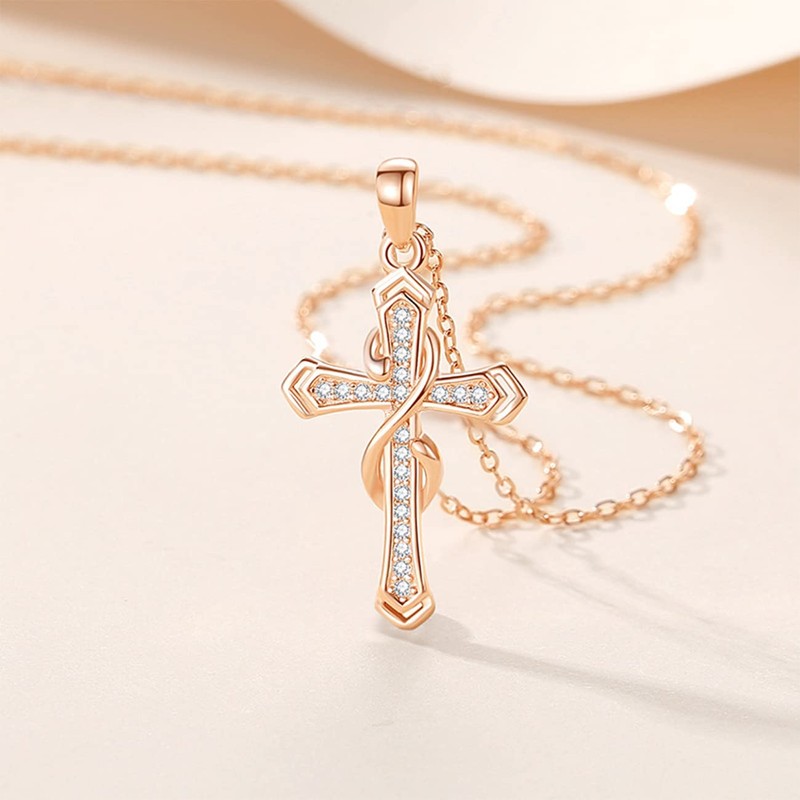 MOOSKI Cross Necklace for Women 925 Sterling Silver Rose Gold