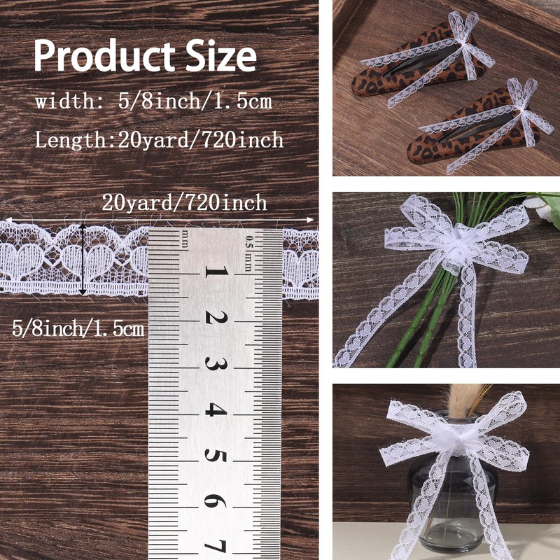 Partyeah 20 Yards White Lace Trim Ribbon,5/8 Inch Width Lace