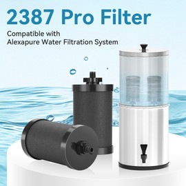 2 PCS 2387 Pro Replacement Water Filter, Compatible with Alexapure Water Filtration System Has a 5000 Gallon Throughput Capacity for Outdoor Camping, Emergency Water Use (Black)