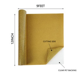 HTVVETUR Glitter Gold Heat Transfer Vinyl - 12" x 9ft Glitter HTV Rolls for Shirts, Iron on Vinyl for Cameo - Easy to Cut & Weed (J006-9ft)