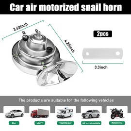 Ohleats 2 PCS Super Loud Car Horns, 12V Waterproof Air Horns Electric Snail Horn, 300DB Train Horns for Vehicle, Motorcycle, Truck, Bike, Boat, Universal Car Accessories (Silver)