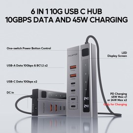 Hub USB C alimentado con alimentación, Hub USB PULWTOP compatible con datos de 10 Gbps y carga PD de 45 W, no compatible con video, puertos USB-C de 10 Gbps, adaptador de corriente de 2 puertos USB