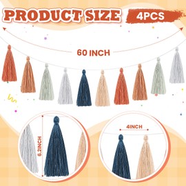 WILLBOND 4 Pieces Tassel Garland for Classroom Boho Pastel Garland Tassel Banners Decoration Back to School Classroom School Supplies Decor(6.2 Inch,Brown Color)