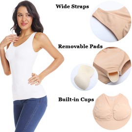 Women's Cami Shaper with Built in Bra Tummy Control Camisole Tank Top Underskirts Shapewear Body Shaper White