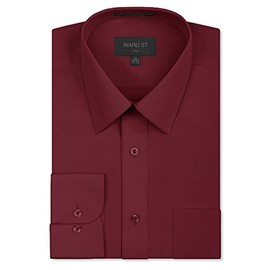 Ward St Men's Regular Fit Dress Shirts, Large, 16-16.5N 32/33S, Burgundy