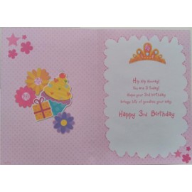 Sensations / Xpress Yourself Birthday Card for Age 3 Girl - Includes Envelope - Princess Crown and Ice Cream Design, pink|yellow|beige|blue