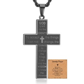 HSWYFCJY Bible Verse Cross Necklace for Men,Christian Cross Necklace for Boys,Serenity Prayer Black Cross Pendant Necklace Baptism Confirmation First Holy Communion Christening Gift Father's Day Gifts