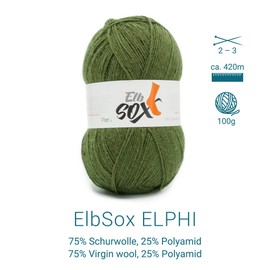 ElbSox Pier 4-4-ply sock wool - 100 g wool as a ball with a running length of approx. 420 m - enough for a pair of socks up to size 46 - colour 008 - seaweed green
