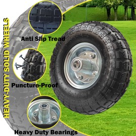EAGWON 10" Heavy Duty 4.10/3.50-4 Pneumatic Tires & Wheel Set for Gorilla Cart Tires, Garden Carts, Hand Trucks, Snowblower Wheels | 5/8" Bearings, 2.2" Hub Offset (2-Pack)