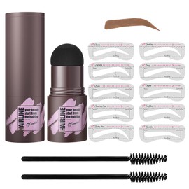 LSxia Brow Stamp and Eyebrow Stencil Kit, Eye-brow Stamp Waterproof Eyebrow Powder and Eyebrow Shaping Kit, Natural Tint Eye Brow Definer with 10 Brow Stencils for Women Eye Brown Makeup (Light Brown)