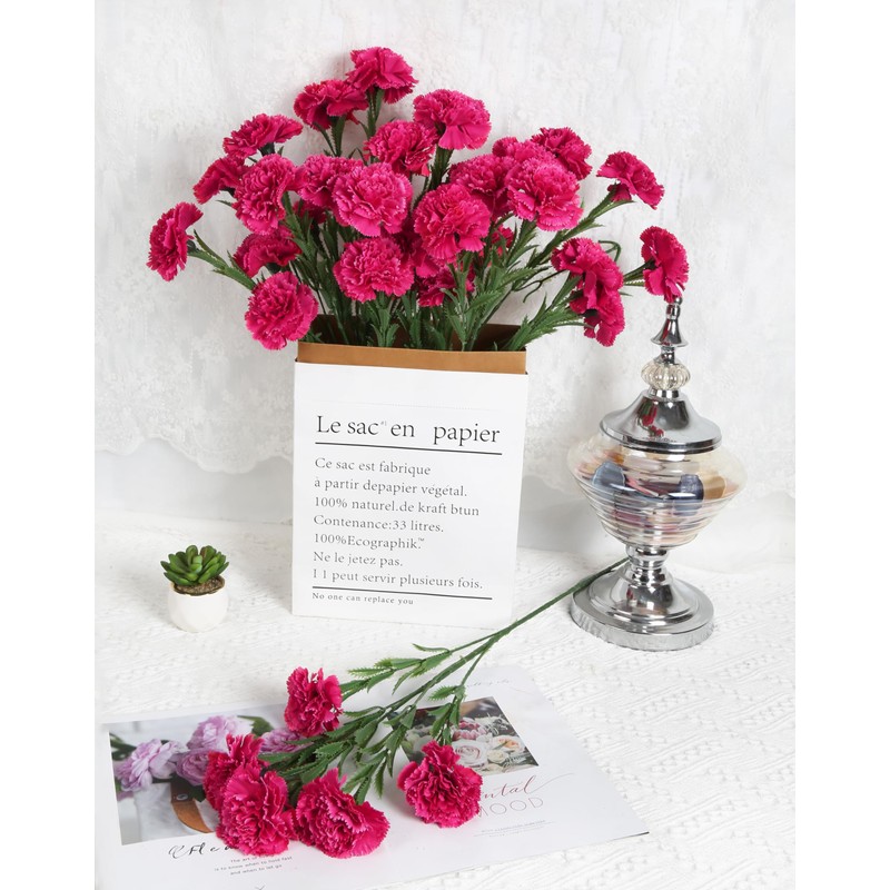 IPOPU 30 Heads Carnations Artificial Flowers 6PCS Silk Carnations 27.56in