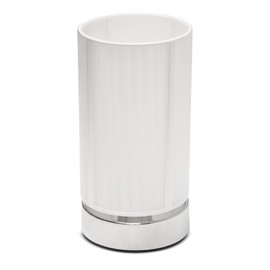 Lighting Supermarket Opera Cylinder Chrome Plinth Table Lamp with White Silk String Shade