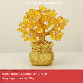CNYTPE Feng Shui Money Tree with Citrine Crystals in Golden Money Bag – Good Luck Charm for Prosperity & Wealth – Crystal Tree for Home, Office Decor – 7-Inch Prosperity (Fortune Tree)