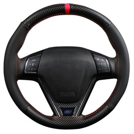 Universal Steering Wheel Cover, Matte Carbon Fiber and Microfiber Leather Wheel wrap, Stitch On, Fit for Most Vehicles,Red
