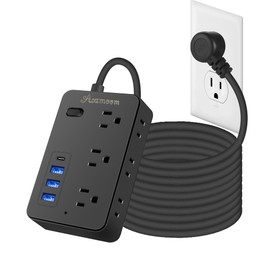 20FT Extension Cord with Multiple Outlets, Asamoom 20 ft Surge Protector Power Strip with 6 Outlets with 4 USB Ports(1 USB C)，Flat Plug with Long Cord 1700 Joules Protection for Home Office Black