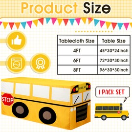 Oudain 8 FT School Bus Tablecloth First Day of Party Table Cover School Bus Theme Party Birthday Decoration Washable Fabric Polyester Rectangle Table Cover Protector Birthday Decoration