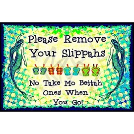 WORLD'S GREATEST SIGNS! Mermaid Please Remove Shoes Slippahs Tiki Bar Sign 8"x12" Made In USA All Weather Metal. Lounge Welcome Pool Hot Tub Happy Hour Island Décor She Shed