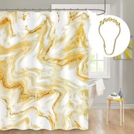 MitoVilla Stainless Steel Shower Curtain Hooks Rings, Gold Shower Hooks for Shower Curtain Liner, Rolling Balls Rust Proof Shower Rings for Curtain Accessories and Bathroom Shower Rod, Set of 12