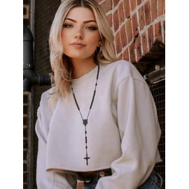 FaithHeart Crucifix Necklace for Men Saint Christopher Black Rosary Beads Cross with Chain Catholic Jewellery Spiritual Gifts for Birthday Baptism