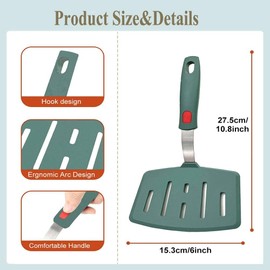 Silicone Spatula Turner, Omelette Egg Spatula Heat Resistant, Extra Wide Slotted Spatula for Cooking, Pancake Fish Spatulas Flipper for Nonstick Cookware Pan 600°F for Kitchen Use (Green)