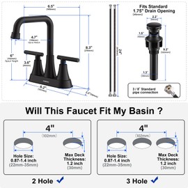 Matte Black Bathroom Sink Faucet, Hurran 4 inch Bathroom Faucets for Sink 3 Hole with Pop-up Drain and Supply Hoses, 360 Swivel Spout Centerset Faucet for Vanity RV Farmhouse, 2 Pack