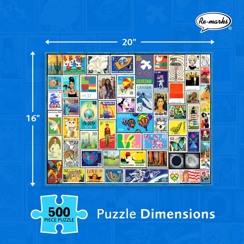 Re-marks Air Mail Postage-Stamp Collage Puzzle, 500-Piece Puzzle for All