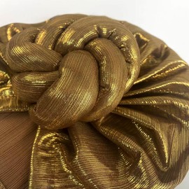 Hair Turbans for Women Fashion Hat Head Coverings Flower Knot Pre-Tied Beanie Cap African Headpiece Gold