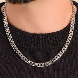 SKQIR Miami Cuban Link Chain for Men Women Thick 14mm Width Sturdy 22" Silver Chunky Chain Necklace Stainless Steel Cuban Link Secure Box Clasp Curb Chain Cool Hip Hop Jewelry Gifts for Men Women