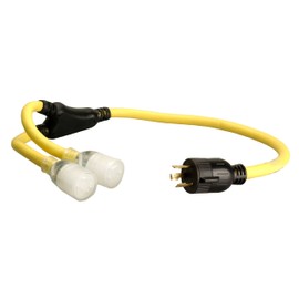 Coleman Cable 01914 3-Feet 10/3 Generator Power Cord Adapter, L5-30P to (2) L5-20R