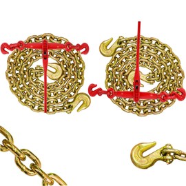 Chain Binder 3/8" -1/2", G70-3/8"×10ft Chains, 2 Binders and 2 Chains, Binder Chains with Grappling Hook Load Binder for Industrial, Agricultural, Logging, Towing Applications