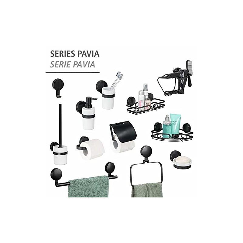 WENKO Static-Loc Plus Pavia Wall Hooks, Black, Set of 2