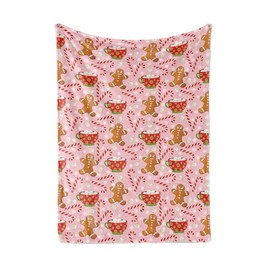 JarThenaAMCS Christmas Fuzzy Blanket Gingerbread Man Candy Cane Throw Blanket Pink Cozy Flannel Blanket for Xmas Winter Home Bed Sofa Couch Chair, 50 x 60 Inch