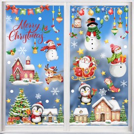 9 Sheets Christmas Window Clings - Stickers for Glass Wall Xmax Tree Ball Snowman Snowflake Christmas Decoration Reusable Glass Decals for Home Xmas Party Supplies