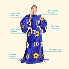 Catalonia Sherpa Wearable Blanket with Sleeves Arms, Comfy Sleeved TV Wrap Robe, Large Snuggly Throw Blanket, Soccer Football Gift for Men, Sports Fanatic
