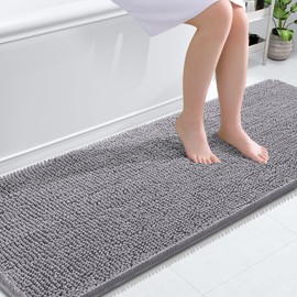 OLANLY Bathroom Rugs 70x24, Extra Soft Absorbent Chenille Bath Rugs, Non-Slip, Dry Quickly, Machine Washable, Bath Mats for Bathroom Floor, Tub and Shower, Grey