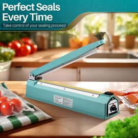 Flexzion Impulse Sealer 16 Inch (400mm) 500W Heat Sealer Machine with Adjustable Heating Mode, No Warm Up Needed, Portable Bag and Seal Impulse with Replacement Element Grip and Teflon Tape