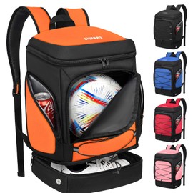 Ciihars Soccer Bag - Soccer Backpack with Ball Holder,Sport Equipment Bags gifts for soccer stuff Water resistant Includes Separate Cleat Fit Basketball Volleyball Football (soccer bag orange)