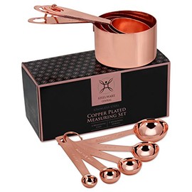 Steelware Central Copper Measuring Cups and Spoons Stainless Steel 9 pieces with 2 Rings