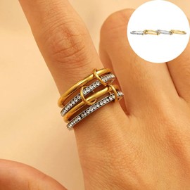 Jemant Gold Stackable Rings for Women, Non Tarnish Dainty Stackable 18k Gold Plated Stainless Steel CZ Cubic Zirconia Rings, Multi-Link Connected Knuckle Women Rings Set (Gold Silver B, 9)