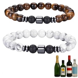 TACBSP TACBSP Glame Anti Alcohol Bracelet for Men Women Stop Drinking Alcohol Manifestation Hematite Adjustable Bracelet Set for Men Women Anxiety Stress Relief Gifts, Large, Alloy, no gemstone
