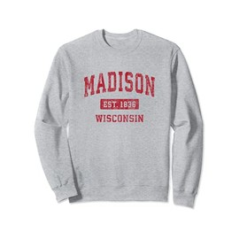 Madison Wisconsin WI Vintage Sports Design Red Design Sweatshirt