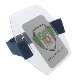 5 Pack - Armband Badge Holder with Blue Adjustable Elastic Arm Band & Hook and Loop Fastener by Specialist ID (Dark / Navy Blue Band)