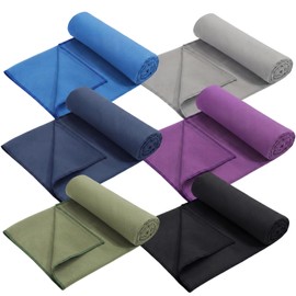 6 Pcs 26"x73" Hot Yoga Mat Towel Pack Non-Slip Yoga Mat Gym Sweat Absorbent Microfiber Towel for Pilates Workout Women Men (Black,Gray,Green,Purple,RoyalBlue,Dark Blue)