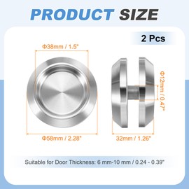 PATIKIL Round Sliding Glass Door Handle, 2 Pack 304 Stainless Steel Back-to-Back Bathroom Door Handles Pull Knob 2.3" OD with Screw for Shower Balcony Office Sliding Doors, Silver