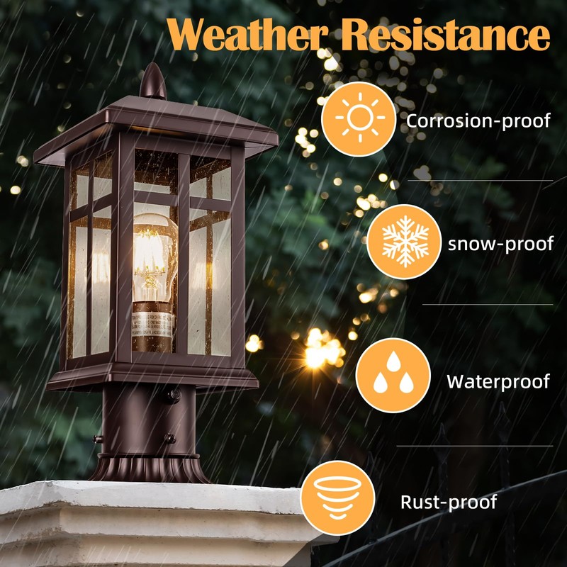 Bronze Post Light 2 Packs, Hardwired Anti-Rust Exterior Light Fixture